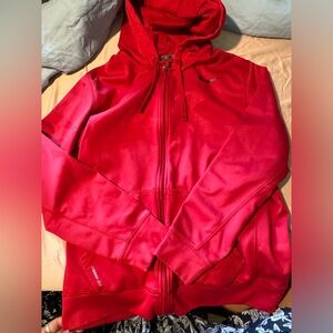 Nike red dri-fit mens zip-up hoodie